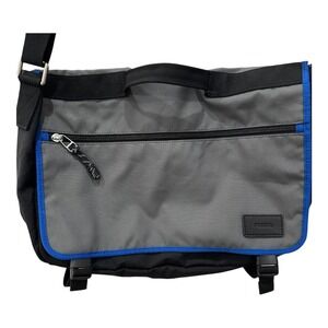 Fossil Travis Gray Black‎ Messenger Bag w Blue Trim Shoulder Bags Work School